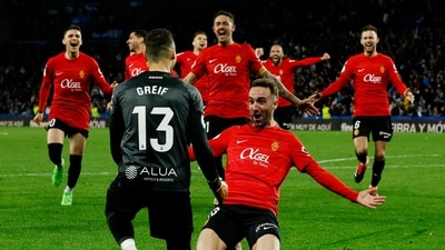 Sociedad v RCD Mallorca - Mallorca's Dominik Greif and Sergi Darder celebrate after winning the penalty shoot-out (REUTERS)
