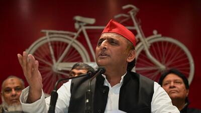 Samajwadi Party chief Akhilesh Yadav at a press conference in Lucknow on Wednesday. (Mushtaq Ali/HT) Samajwadi Party chief Akhilesh Yadav at a press conference in Lucknow on Wednesday. (Mushtaq Ali/HT)