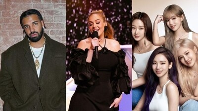 In picture from left to right: Drake, Adele, aespa. (Instagram)