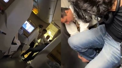 Drunk passenger causing ruckus on Emirates flight from Dubai to Islamabad. (X/@AmirMateen2) Drunk passenger causing ruckus on Emirates flight from Dubai to Islamabad. (X/@AmirMateen2)