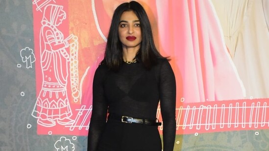 Radhika Apte wore a black full-sleeve top, matching pants and heels. Taking to Instagram, she shared the poster of the film and wrote, "This film is just so wonderful and heartwarming and honest and funny and sweet and kind, it's a gem that you mustn't mustn't miss!"