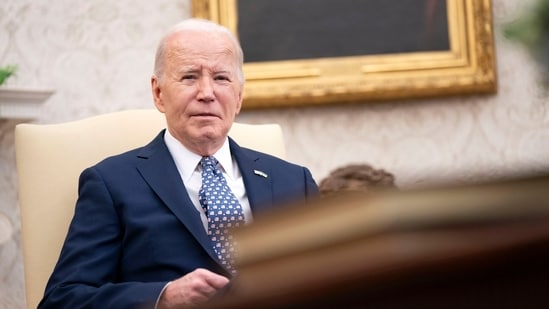 US President Joe Biden smiles as the winner at the Michigan Democratic primary. Photographer: Bonnie Cash/UPI/Bloomberg (Bloomberg)