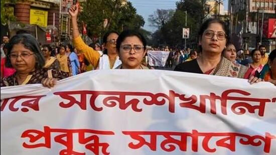 People hold protest march against in Kolkata following Sandeshkhali unrest (PTI Photo)