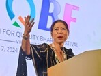 Boxing champion Mary Kom addresses the Youth for Quality Bharat Festival 2024, at Bharat Mandapam in New Delhi 