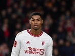 Manchester United's Marcus Rashford reacts during their FA Cup match vs Nottingham Forest. Manchester United's Marcus Rashford reacts during their FA Cup match vs Nottingham Forest.