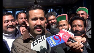 Congress MLA Vikramaditya Singh speaks to the media on the disqualification of the six party MLAs, who cross-voted in Rajya Sabha polls, in Shimla on Thursday. (ANI)