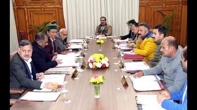 Himachal Pradesh CM Sukhvinder Singh Sukhu presides over a cabinet meeting with Congress MLAs, in Shimla on Thursday. (ANI)