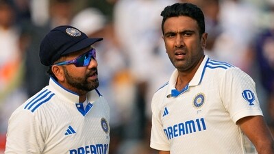 India's Ravichandran Ashwin, center, celebrates with captain Rohit Sharma, left, the wicket of England's James Anderson (AP) India's Ravichandran Ashwin, center, celebrates with captain Rohit Sharma, left, the wicket of England's James Anderson (AP)