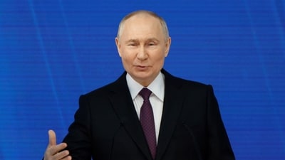 Russian President Vladimir Putin delivers his annual address to the Federal Assembly, in Moscow, Russia. (Reuters)