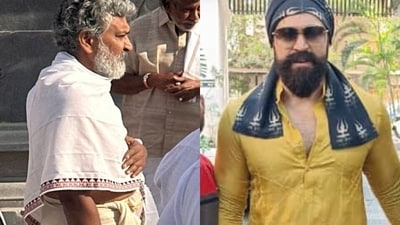 SS Rajamouli and Yash at Sree Amrutheshwara temple in Bellary SS Rajamouli and Yash at Sree Amrutheshwara temple in Bellary