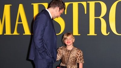 Bradley Cooper with his daughter Lea at a screening of his movie Maestro.
