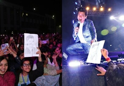 When Shaan spotted a student with a sketch of him, he happily accepted it and sang his song Chand Sifarish to express his gratitude. (Photo: Raajessh Kashyap/HT) When Shaan spotted a student with a sketch of him, he happily accepted it and sang his song Chand Sifarish to express his gratitude. (Photo: Raajessh Kashyap/HT)