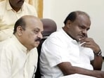 BJP leader Basavaraj Bommai with JD(S) second-in-command HD Kumaraswamy. (ANI) BJP leader Basavaraj Bommai with JD(S) second-in-command HD Kumaraswamy. (ANI)
