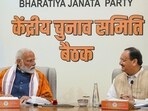 Prime Minister Narendra Modi with BJP National President JP Nadda and others at the BJP's Central Election Committee (CEC) meeting 