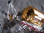 This image of Intuitive Machines shows approximately 30 meters (98 feet) above the lunar surface before Intuitive Machines' Odysseus lunar lander lands on the south pole region of the moon. This image of Intuitive Machines shows approximately 30 meters (98 feet) above the lunar surface before Intuitive Machines' Odysseus lunar lander lands on the south pole region of the moon.