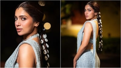 Her hairstyle was the highlight of her look. Ditching the traditional buns, Bhumi instead styled her luscious locks into a long, mid-part braid that was adorned with shells all over, adding a boho vibes to her gorgeous look. (Instagram/@bhumipednekar) Her hairstyle was the highlight of her look. Ditching the traditional buns, Bhumi instead styled her luscious locks into a long, mid-part braid that was adorned with shells all over, adding a boho vibes to her gorgeous look. (Instagram/@bhumipednekar)