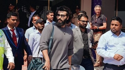 Arjun Kapoor arrives in Jamnagar on Thursday for the three-day pre-wedding celebrations of Anant Ambani and Radhika Merchant in Jamnagar. (ANI)