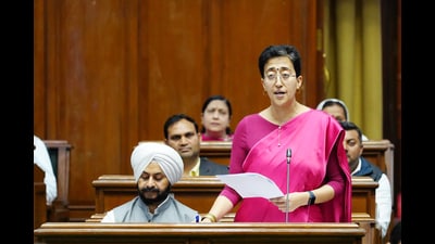 Delhi's Finance Minister Atishi presents 'Economic Survey of Delhi 2023-24' at Delhi Assembly in New Delhi, on Friday. (HT Photo) Delhi's Finance Minister Atishi presents 'Economic Survey of Delhi 2023-24' at Delhi Assembly in New Delhi, on Friday. (HT Photo)
