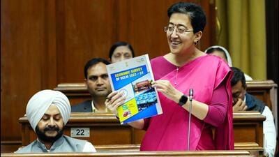 Delhi's finance minister Atishi presents 'Economic Survey of Delhi 2023-24' at Delhi Assembly in New Delhi, India, on Friday. (HT Photo) Delhi's finance minister Atishi presents 'Economic Survey of Delhi 2023-24' at Delhi Assembly in New Delhi, India, on Friday. (HT Photo)