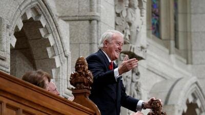 Former Canadian Prime Minister Brian Mulroney gestures while being recognized by the Speaker in the House of Commons on Parliament Hill in Ottawa, Ontario, Canada, November 6, 2017. (REUTERS) Former Canadian Prime Minister Brian Mulroney gestures while being recognized by the Speaker in the House of Commons on Parliament Hill in Ottawa, Ontario, Canada, November 6, 2017. (REUTERS)