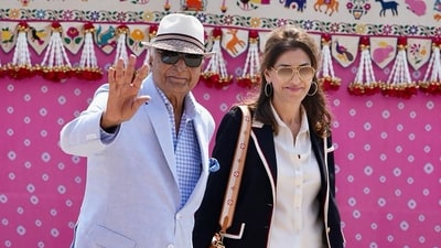 Chairman at DLF Limited, India's largest real estate company, Kushal Pal Singh arrives in Jamnagar to attend the pre-wedding celebration of Anant Ambani and Radhika Merchant (AFP)