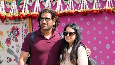 Dhoni arrived with his wife Sakshi for the three-day celebrations. (AP) Dhoni arrived with his wife Sakshi for the three-day celebrations. (AP)