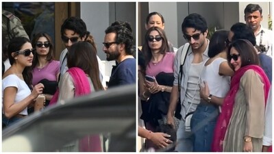Kareena Kapoor, Saif Ali Khan and their sons Jeh and Taimur, as well as Saif's kids from his first marriage with Amrita Singh – Sara Ali Khan and Ibrahim Ali Khan – were all seen together as they left for Anant Ambani and Radhika Merchant's pre-wedding festivities in Jamnagar. (All pics: Varinder Chawla) Kareena Kapoor, Saif Ali Khan and their sons Jeh and Taimur, as well as Saif's kids from his first marriage with Amrita Singh – Sara Ali Khan and Ibrahim Ali Khan – were all seen together as they left for Anant Ambani and Radhika Merchant's pre-wedding festivities in Jamnagar. (All pics: Varinder Chawla)