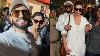 Ranveer Singh threw a protective arm around Deepika Padukone as they arrived at Jamnagar. Ranveer Singh threw a protective arm around Deepika Padukone as they arrived at Jamnagar.