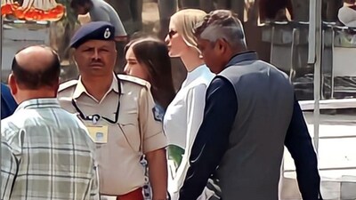 Ivanka Trump, daughter of former US President Donald Trump, was spotted in Jamnagar. Paparazzi captured her stepping out of the airport in a white outfit.&nbsp; 