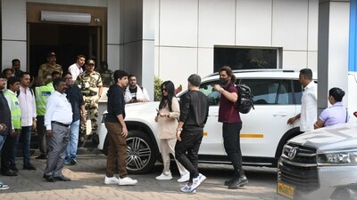 Amid reports that he will be joining other cricketers such as Sachin Tendulkar in Jamnagar, MS Dhoni and wife Sakshi Dhoni were spotted at the private airport in Mumbai on Friday. 