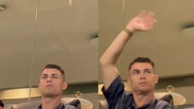 Cristiano Ronaldo reacts to the support shown by Al Nassr fans. Cristiano Ronaldo reacts to the support shown by Al Nassr fans.