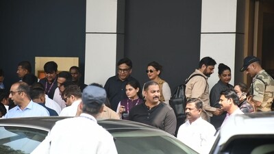 Actor Sonali Bendre was dressed in beige and brown look as she left for Jamnagar from Mumbai's private airport on Friday for Anant Ambani and Radhika Merchant's three-day pre-wedding festivities will see many other high-profile celebs in attendance.&nbsp; 