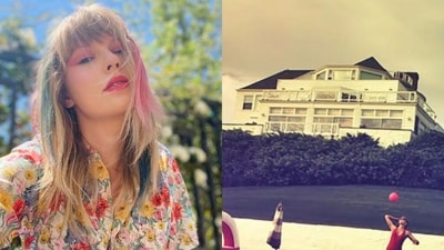 Gigi Hadid (right) playing a game of volleyball at Taylor Swift's Rhode Island house. (Instagram ) Gigi Hadid (right) playing a game of volleyball at Taylor Swift's Rhode Island house. (Instagram )