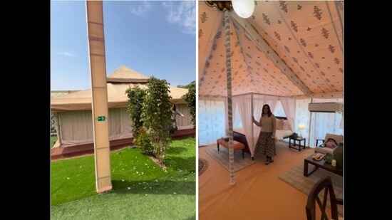 Saina Nehwal gave a glimpse of the tents for guests while attending Anant Ambani, Radhika Merchant's pre-wedding festivities. (Instagram/@nehwalsaina)