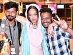Rihanna poses with paparazzi and cops at Jamnagar airport. Rihanna poses with paparazzi and cops at Jamnagar airport.