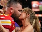 Taylor Swift kisses Kansas City Chiefs tight end Travis Kelce after the NFL Super Bowl 58 football game against the San Francisco 49ers, Sunday, Feb. 11, 2024, in Las Vegas. The Chiefs won 25-22 against the 49ers. (AP Photo/Brynn Anderson)