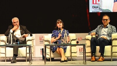 (L to R) Harjinder Kang, UK’s HM trade commissioner for South Asia; Jennifer Daubeny, minister commercial, High Commission of Canada; and John Cabeca, US intellectual property counsellor for South Asia, during a session at TiECON 2024 in Chandigarh on Saturday. (Keshav Singh/HT) (L to R) Harjinder Kang, UK’s HM trade commissioner for South Asia; Jennifer Daubeny, minister commercial, High Commission of Canada; and John Cabeca, US intellectual property counsellor for South Asia, during a session at TiECON 2024 in Chandigarh on Saturday. (Keshav Singh/HT)