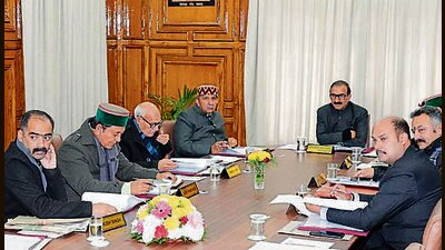 Chief minister Sukhvinder Singh Sukhu with other ministers during the cabinet meeting in Shimla on Saturday. (HT Photo) Chief minister Sukhvinder Singh Sukhu with other ministers during the cabinet meeting in Shimla on Saturday. (HT Photo)