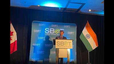 India’s High Commissioner Sanjay Kumar Verma speaking at a function organised by the Surrey Board of Trade on Friday evening. (Official Photo) India’s High Commissioner Sanjay Kumar Verma speaking at a function organised by the Surrey Board of Trade on Friday evening. (Official Photo)
