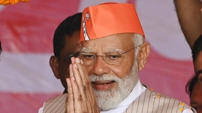 Prime Minister Narendra Modi greets during a public meeting at Krishnanagar in Nadia on Saturday. (ANI) Prime Minister Narendra Modi greets during a public meeting at Krishnanagar in Nadia on Saturday. (ANI)