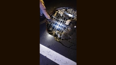 On Saturday morning, villagers from Lehgaon spotted the pothole on a flyover near Nandgaon Khandeshwar tehsil in Amravati district.