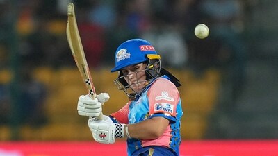 Mumbai Indians batter Amelia Kerr plays a shot during the Women's Premier League (WPL) 2024 match vs Gujarat Giants (PTI) Mumbai Indians batter Amelia Kerr plays a shot during the Women's Premier League (WPL) 2024 match vs Gujarat Giants (PTI)