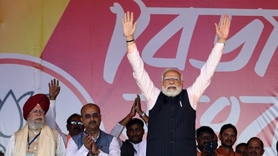 Prime Minister Narendra Modi during the inauguration and foundation stone-laying of various projects at Arambagh in Hooghly, West Bengal on Friday. (ANI) Prime Minister Narendra Modi during the inauguration and foundation stone-laying of various projects at Arambagh in Hooghly, West Bengal on Friday. (ANI)