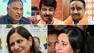 The five BJP candidates for Delhi announced on Saturday: (clockwise from top left) Ramvir Singh Bidhuri, Manoj Tiwari, Praveen Khandelwal, Kamaljeet Sehrawat, and Bansuri Swaraj. (ANI) The five BJP candidates for Delhi announced on Saturday: (clockwise from top left) Ramvir Singh Bidhuri, Manoj Tiwari, Praveen Khandelwal, Kamaljeet Sehrawat, and Bansuri Swaraj. (ANI)