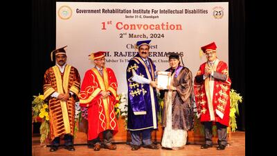 UT adviser Rajeev Verma awarding a degree to a Government Rehabilitation Institute for Intellectual Disabilities students in Chandigarh. (HT PHOTO) UT adviser Rajeev Verma awarding a degree to a Government Rehabilitation Institute for Intellectual Disabilities students in Chandigarh. (HT PHOTO)