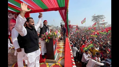 When Mayank Joshi, son of Bharatiya Janata Party (BJP) MP Rita Bahuguna Joshi, joined Samajwadi Party (SP) during a public rally for the seventh and last phase of Uttar Pradesh Assembly elections, at Gopalpur, in Azamgarh, in 2022. (ANI File) When Mayank Joshi, son of Bharatiya Janata Party (BJP) MP Rita Bahuguna Joshi, joined Samajwadi Party (SP) during a public rally for the seventh and last phase of Uttar Pradesh Assembly elections, at Gopalpur, in Azamgarh, in 2022. (ANI File)