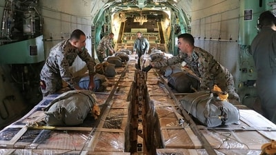 US aid will be coordinated with Jordan, which has also conducted airdrops to deliver food to Gaza. (AFP/Representative Image) US aid will be coordinated with Jordan, which has also conducted airdrops to deliver food to Gaza. (AFP/Representative Image)