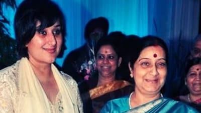 Bansuri Swaraj with mother late Sushma Swaraj. Bansuri will make her electoral debut in Lok Sabha election 2024 from New Delhi.