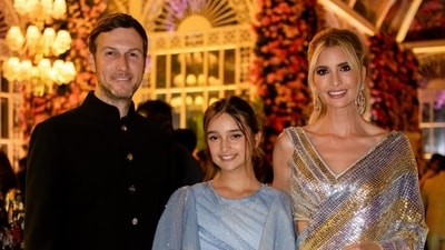 Ivanka Trump wore a silver-golden saree and posed for pictures with Jared Kushner and their daughter Arabella. Anant Ambani, 28, is set to marry long-time girlfriend Radhika Merchant in July. Merchant is the daughter of Viren Merchant, CEO of Encore Healthcare Pvt. Ltd., and entrepreneur Shaila Merchant. Ivanka Trump wore a silver-golden saree and posed for pictures with Jared Kushner and their daughter Arabella. Anant Ambani, 28, is set to marry long-time girlfriend Radhika Merchant in July. Merchant is the daughter of Viren Merchant, CEO of Encore Healthcare Pvt. Ltd., and entrepreneur Shaila Merchant. 
