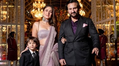 Saif and Kareena's picture with a handsome Taimur was shared on social media. Saif and Kareena sparkled in hues of purple. He wore a deep purple shirt under a black striped suit. She chose a lilac saree with pearl embellishments all over. Taimur looked so cute in his suit and tie. Saif and Kareena's picture with a handsome Taimur was shared on social media. Saif and Kareena sparkled in hues of purple. He wore a deep purple shirt under a black striped suit. She chose a lilac saree with pearl embellishments all over. Taimur looked so cute in his suit and tie.
